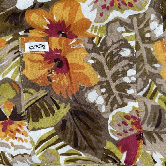 Vintage Guess Button Up Shirt Men’s Medium Floral Hawaiian Tropical Short Sleeve - Picture 3 of 16